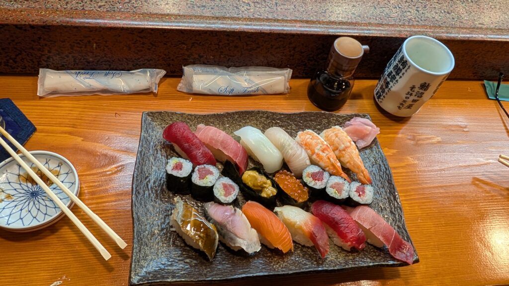 A sushi platter photographed in Nikko Japan